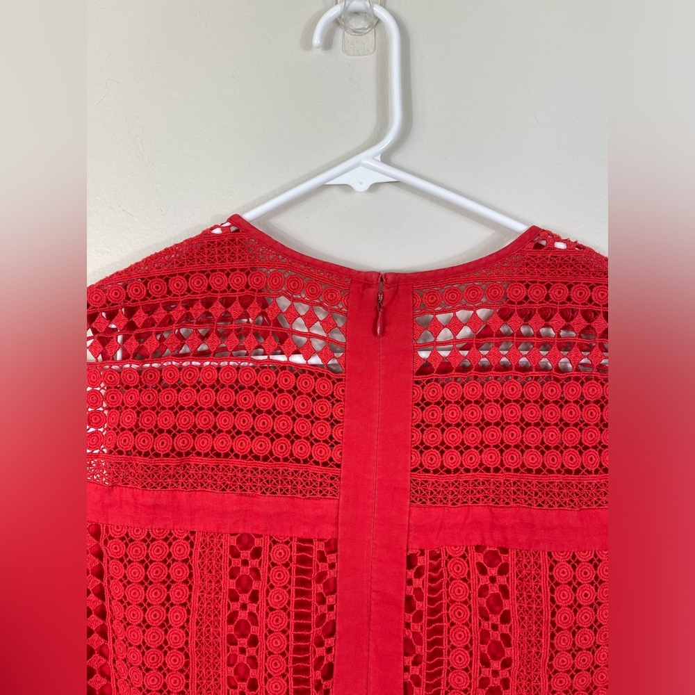 J.Crew Radish Coral-Red Embroidered Lace Sleeveless Shift Dress Cotton Size M - Picture 7 of 14